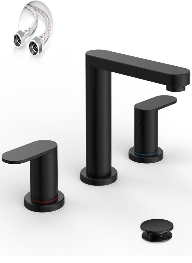 BWE Black Bathroom Faucet 3 Hole, Matte Black Bathroom Faucet 8 Inch Widespread, Pop-up Drain and Supply Lines, 360° Swivel Spout 2-Handle Bathroom Sink Faucets for Bath Vanity - Image 1