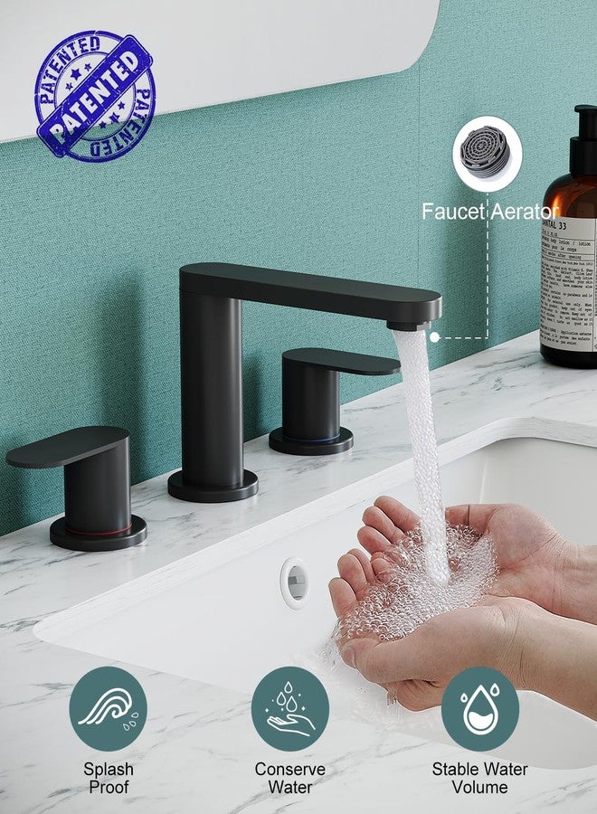 BWE Black Bathroom Faucet 3 Hole, Matte Black Bathroom Faucet 8 Inch Widespread, Pop-up Drain and Supply Lines, 360° Swivel Spout 2-Handle Bathroom Sink Faucets for Bath Vanity - Image 2