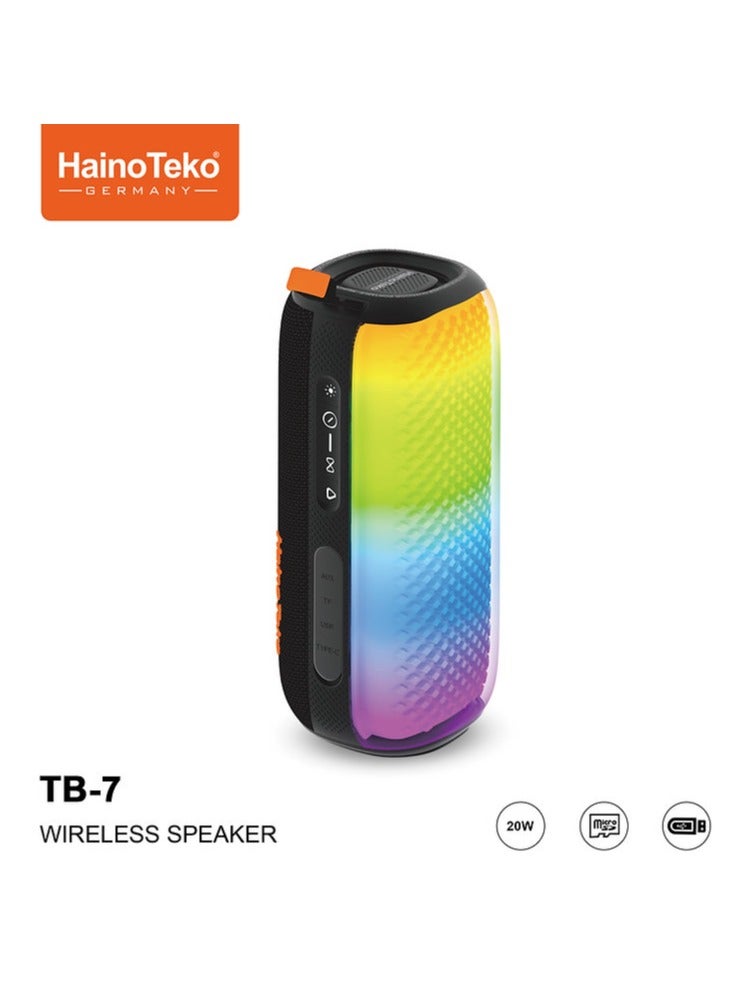 Haino Teko HainoTeko TB-7 Portable Wireless Bluetooth Speaker with RGB Lighting, 20W Output Power, Multi-Functional Button Control – Black - Image 3
