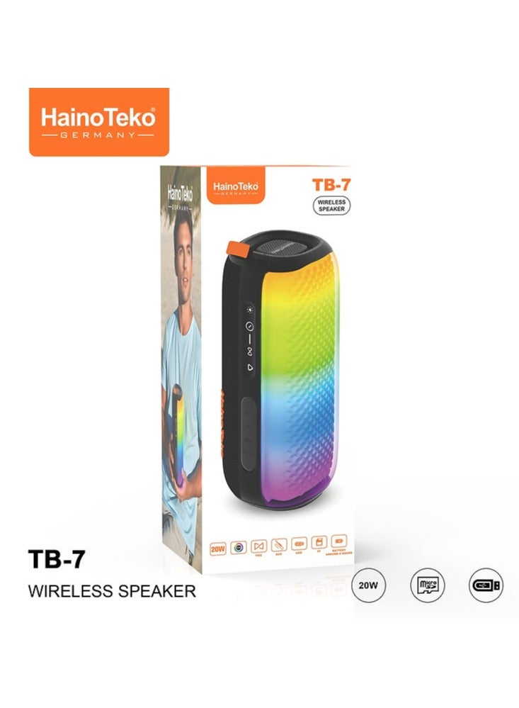 Haino Teko HainoTeko TB-7 Portable Wireless Bluetooth Speaker with RGB Lighting, 20W Output Power, Multi-Functional Button Control – Black - Image 1