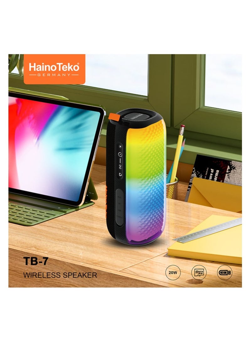 Haino Teko HainoTeko TB-7 Portable Wireless Bluetooth Speaker with RGB Lighting, 20W Output Power, Multi-Functional Button Control – Black - Image 2