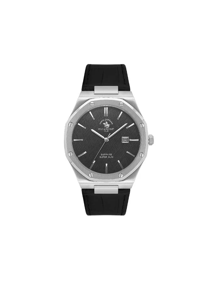 SANTA BARBARA POLO & RACQUET CLUB Santa Barbara Polo & Racquet Club - Noble Men's Watch | Leather Band with Steel Case | Analog | Round Dial | Sapphire Glass | Japanese Quartz | Water Resistance 50 Meters