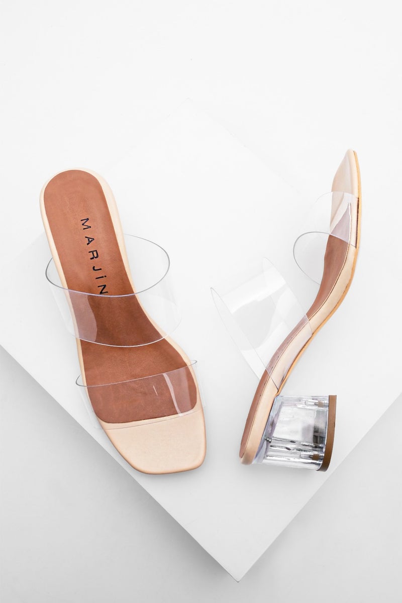 MARJIN Women's Transparent Banded Transparent Heeled Slippers Yesva - Image 1