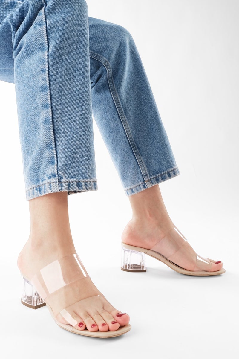 MARJIN Women's Transparent Banded Transparent Heeled Slippers Yesva - Image 4