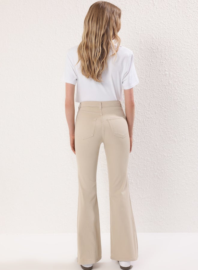 trendyol Beige High Waist Flare Jeans - Image 4