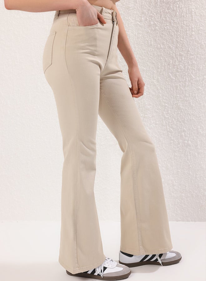 trendyol Beige High Waist Flare Jeans - Image 3