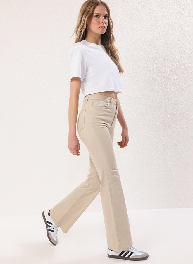 trendyol Beige High Waist Flare Jeans - Image 1