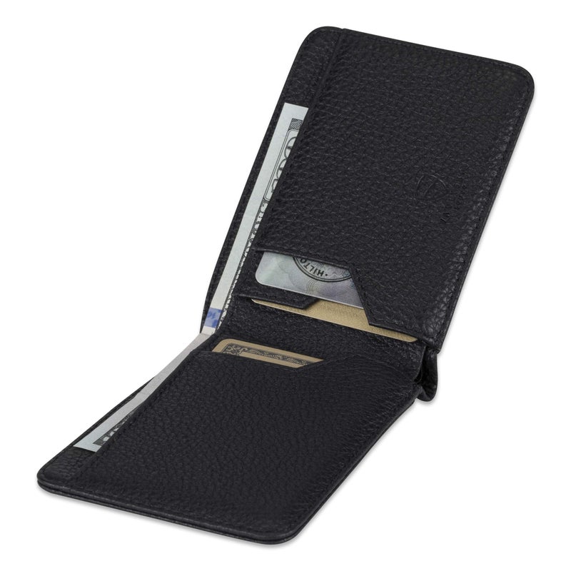 Vaultskin MANHATTAN Slim RFID Blocking Bifold Leather Wallet for Men - Minimalist Front Pocket Card Holder, Holds 9 Cards & Cash, Premium Italian Leather (Matt Black) - Image 4