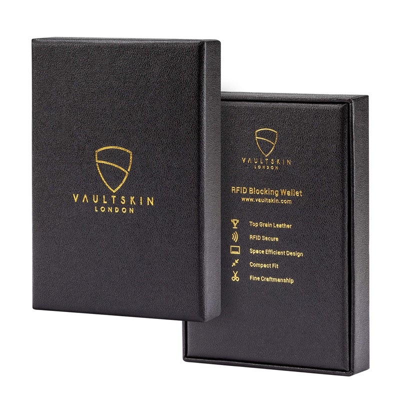 Vaultskin MANHATTAN Slim RFID Blocking Bifold Leather Wallet for Men - Minimalist Front Pocket Card Holder, Holds 9 Cards & Cash, Premium Italian Leather (Matt Black) - Image 5