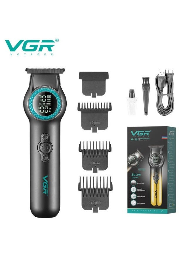 VGR V-990 Zero Gapped 8000 RPM Premium Professional Hair Clipper, 2 Speeds, Ceramic Blade, Metal Powder, Digital Display, 2000mAh Lithium Battery, Cord/Cordless, Type-C USB Charging multicolour - Image 3