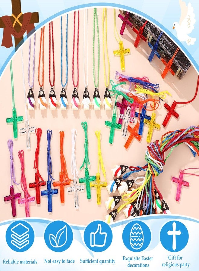Bememo 24 Set Religious Toys 24 Mini Jesus Figurines Necklace 24 Plastic Crystal Cross Necklace Colored Tiny Pocket Jesus Dolls for Easter Eggs Stuffers Sunday Church School Christian Party Favors - Image 3