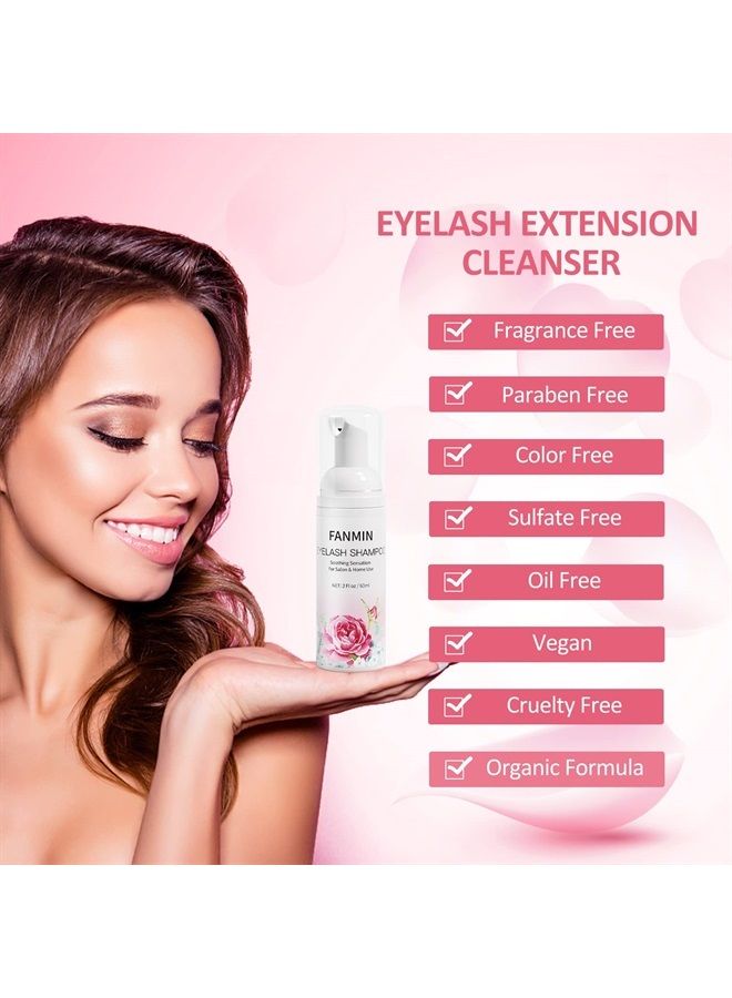 Fanmin Eyelash Extension Cleanser 60ml +Mascara Wand+ Brush Eyelid Foaming Cleanser,Eyelash Wash and Lash Bath for Extensions,Paraben & Sulfate Free,Makeup Remover,Salon and Home use（60ml/2fl.oz） - Image 4