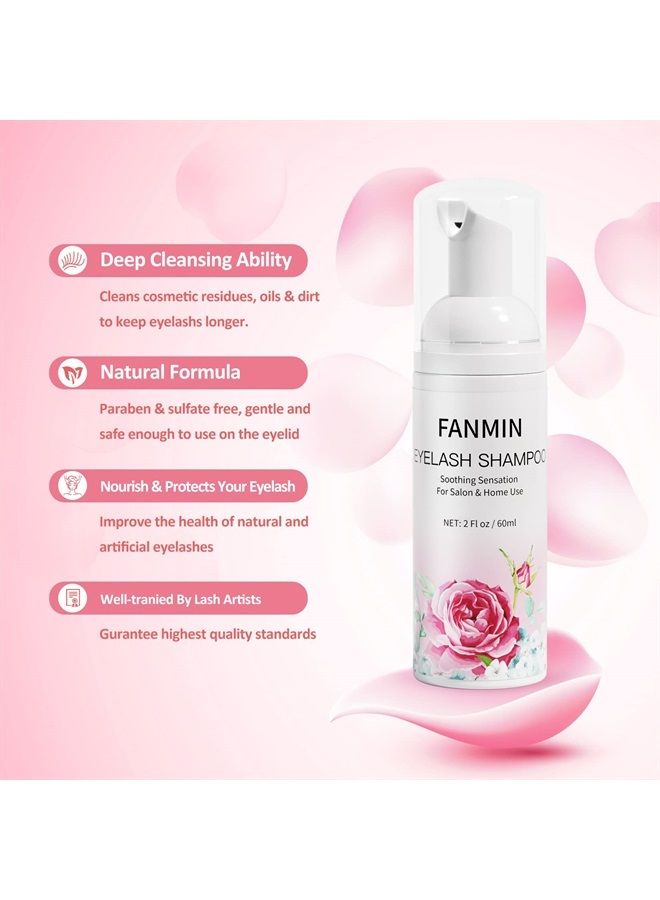 Fanmin Eyelash Extension Cleanser 60ml +Mascara Wand+ Brush Eyelid Foaming Cleanser,Eyelash Wash and Lash Bath for Extensions,Paraben & Sulfate Free,Makeup Remover,Salon and Home use（60ml/2fl.oz） - Image 2