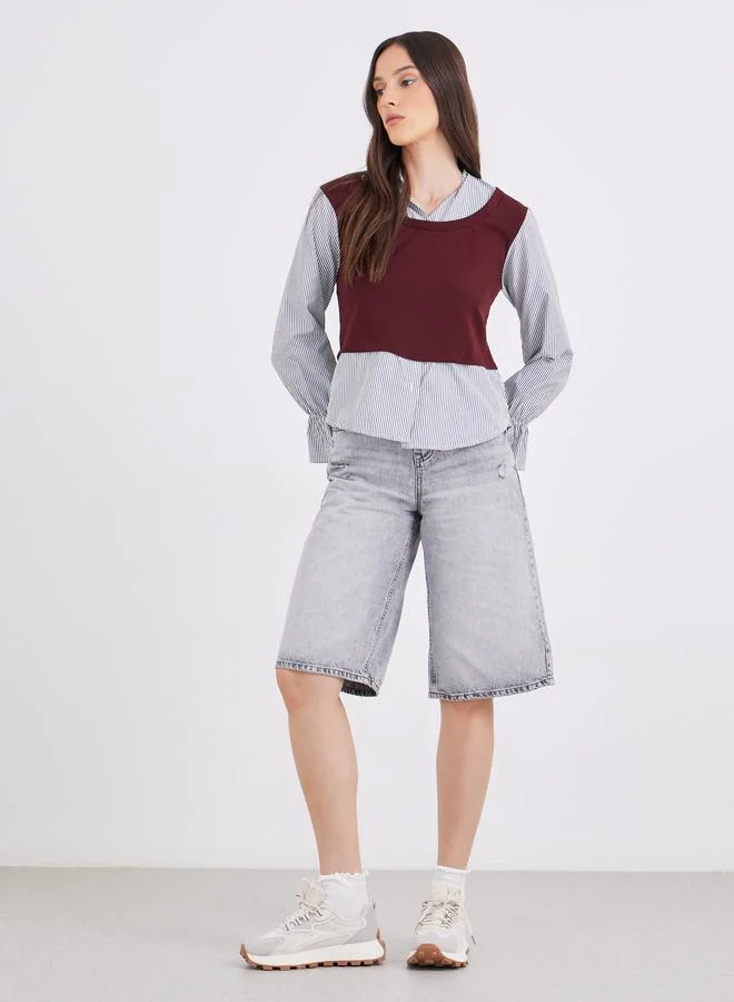 Styli Styli Layered Look Striped Shirt