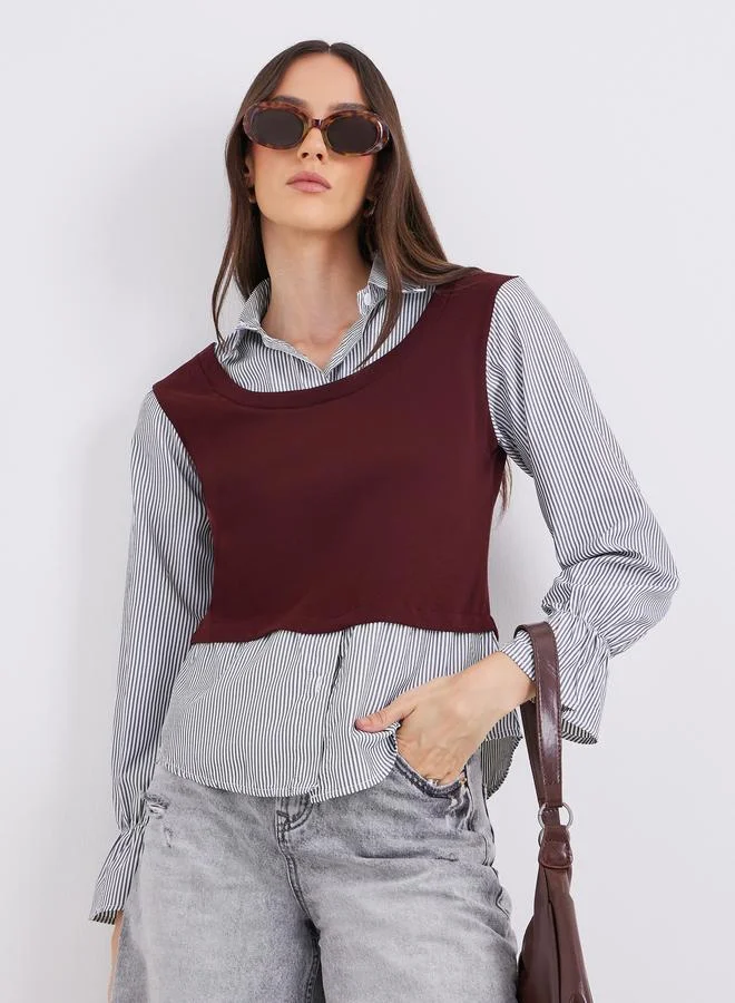 Styli Styli Layered Look Striped Shirt