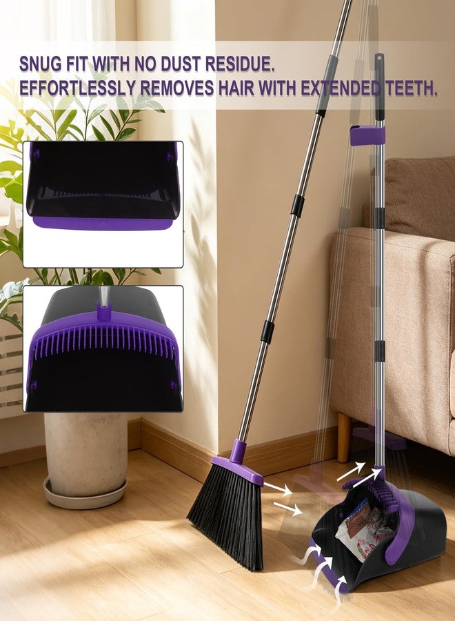 UDUK Broom and Dustpan Set 2 Pack, Upright Stand Up Broom and Dustpan Combo with Long Handles, Self-Cleaning Dustpan Teeth, Indoor Outdoor Sweeping Set for Home, Kitchen, Garage Pet Areas Purple - Image 5