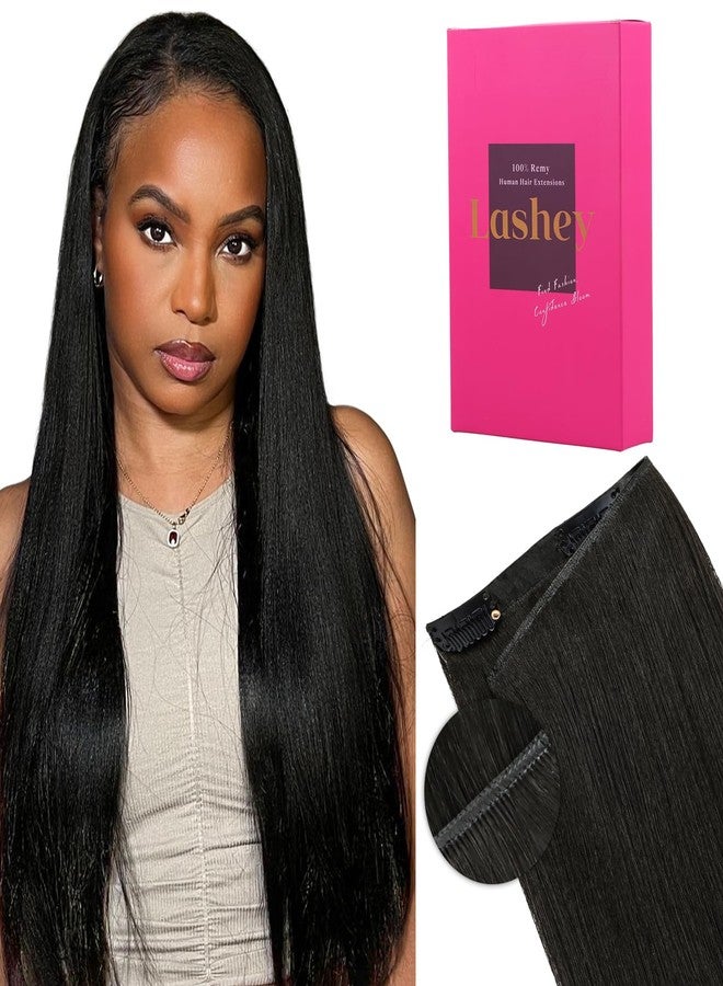 لاشي وصلات شعر لاشي جينيوس ويفت بدون خياطة بمشابك، شعر بشري طبيعي أسود ياكي مستقيم، 16 بوصة، 7 قطع، 110 غرام، مصنوعة يدويًا بمشابك رفيعة للنساء - Image 1