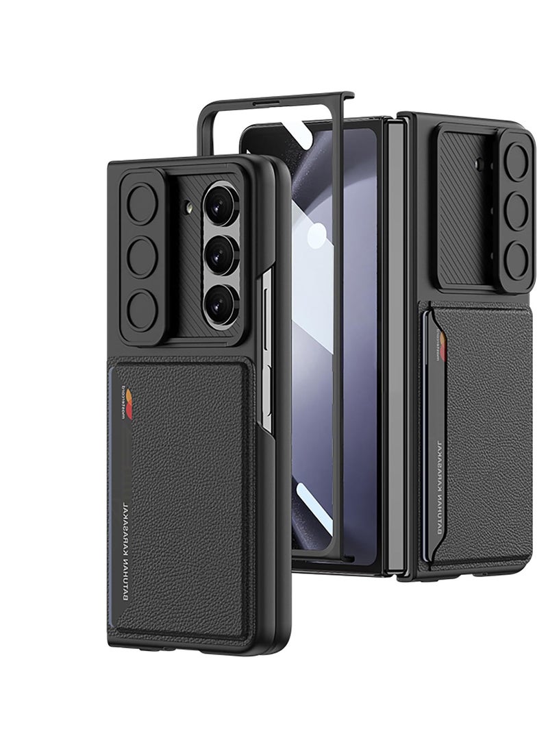 Excefore for Galaxy Z Fold 5 Case with Card Holder & Slide Camera Cover & Front Screen Protector, Slim Fit Phone Case for Samsung Z Fold 5 Case(Black) - Image 1