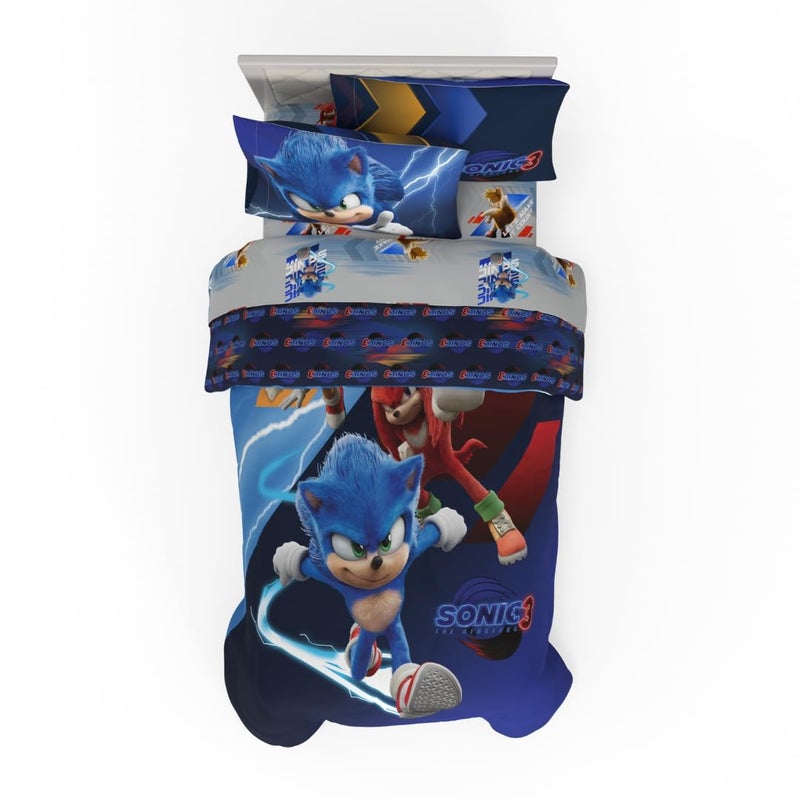 Franco Sonic The Hedgehog 3 Movie Kids Bedding Super Soft Comforter and Sheet Set 5 Piece Full Size Officially Licensed Product