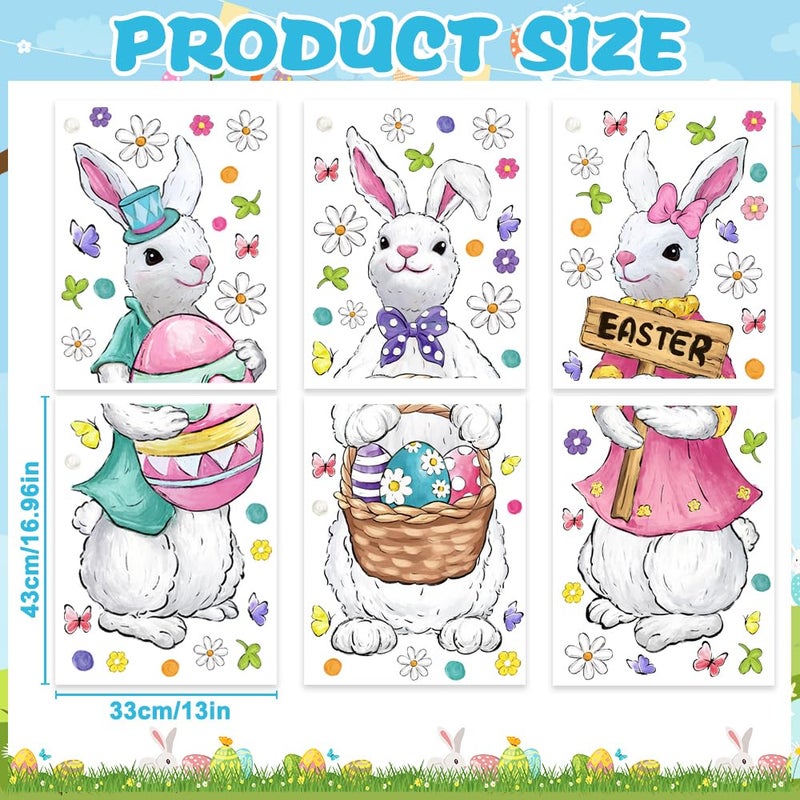 Celltestria 6 Sheets Easter Window Clings Extra Large Easter Bunny Window Decals Oil Painting Rabbits Eggs Flowers Stickers for Holiday Home Office School Party Gifts Decor Spring Glass Decoration - Image 2