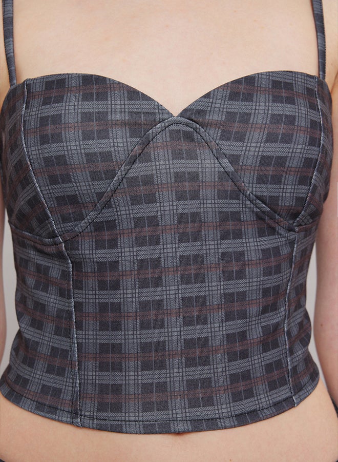 trendyol Multicolored Plaid Printed Fitted/Fits Body Sweetheart Neck Crop Stretch Knit Bustier - Image 3