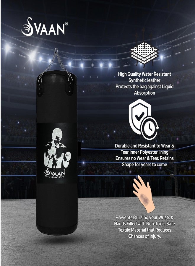 طقم ملاكمة سفان | كيس ملاكمة فارغ، كيس ملاكمة بسلسلة فائقة القوة وقفازات من الجلد الصناعي المقاوم للماء | اللون أسود | المقاس 42 | - Image 3