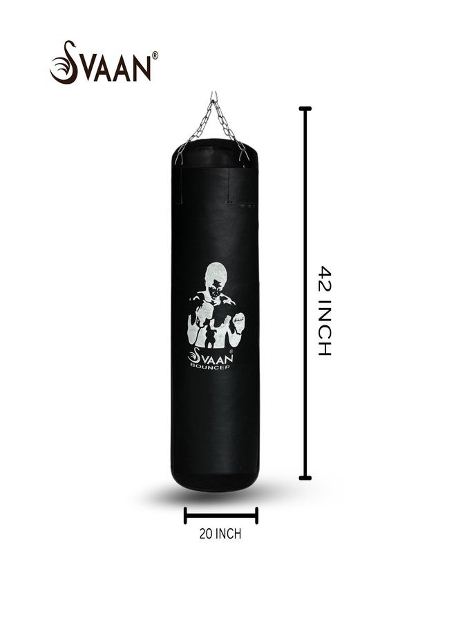 طقم ملاكمة سفان | كيس ملاكمة فارغ، كيس ملاكمة بسلسلة فائقة القوة وقفازات من الجلد الصناعي المقاوم للماء | اللون أسود | المقاس 42 | - Image 2