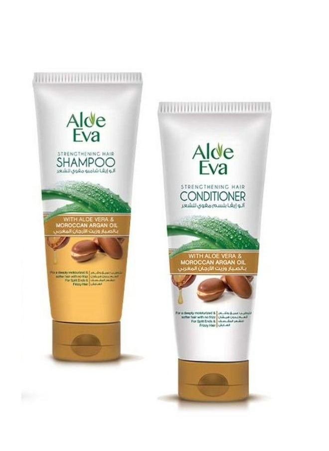 Aloe Eva - Strengthening Hair Shampoo + Conditioner with Aloe Vera and Moroccan Argan Oil Green2 X 230ml - Image 1