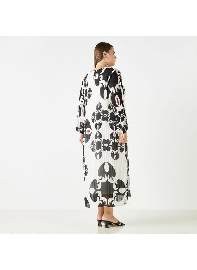 Ulla Popken Plus Size Ulla Popken All-Over Print Dress with Long Sleeves  - Image 3