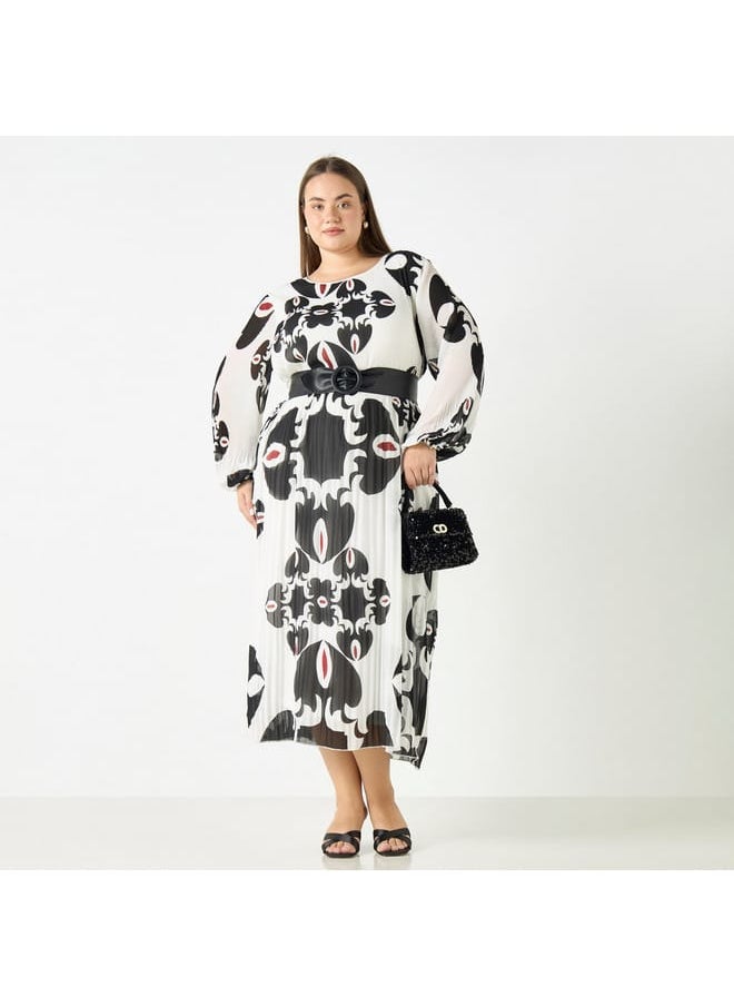 Ulla Popken Plus Size Ulla Popken All-Over Print Dress with Long Sleeves  - Image 2