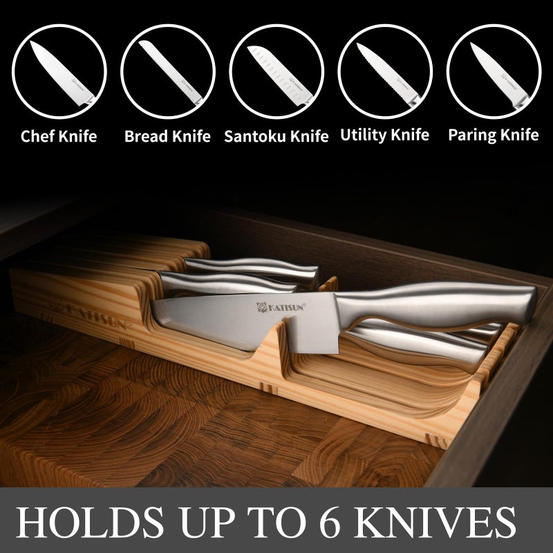 KATISUN Kitchen Knife Set, 6 Pieces Knife Block Sets with Pine Knives Drawer Organizer, Perfect for Home and Chefs, Premium Knife Holder, Gift for Holiday and Housewarming - Image 5