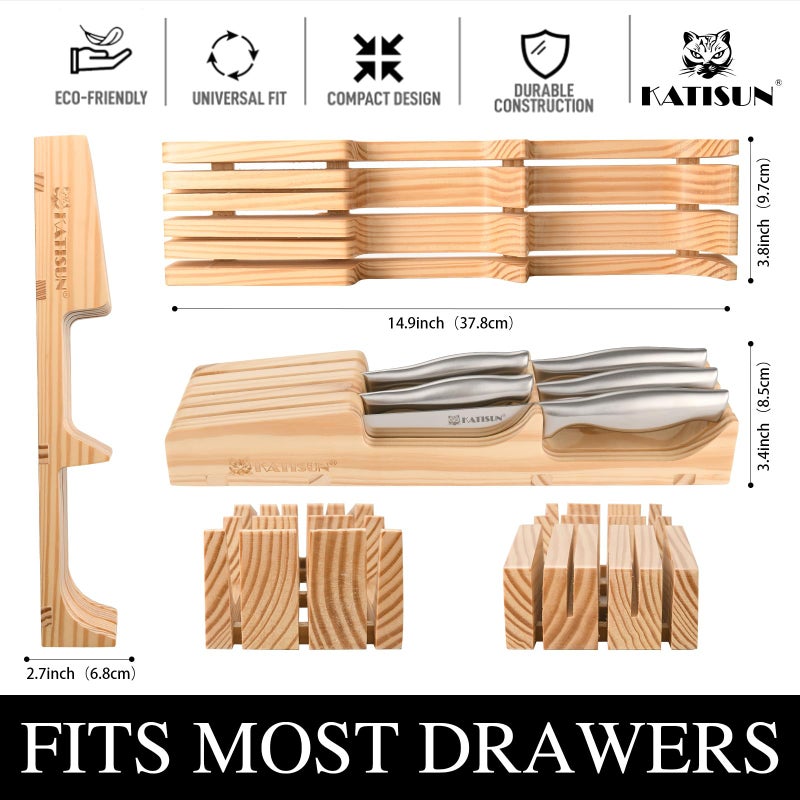 KATISUN Kitchen Knife Set, 6 Pieces Knife Block Sets with Pine Knives Drawer Organizer, Perfect for Home and Chefs, Premium Knife Holder, Gift for Holiday and Housewarming - Image 4