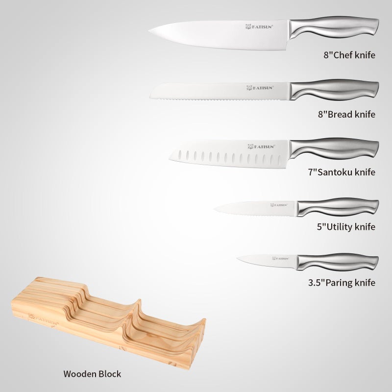 KATISUN Kitchen Knife Set, 6 Pieces Knife Block Sets with Pine Knives Drawer Organizer, Perfect for Home and Chefs, Premium Knife Holder, Gift for Holiday and Housewarming - Image 2
