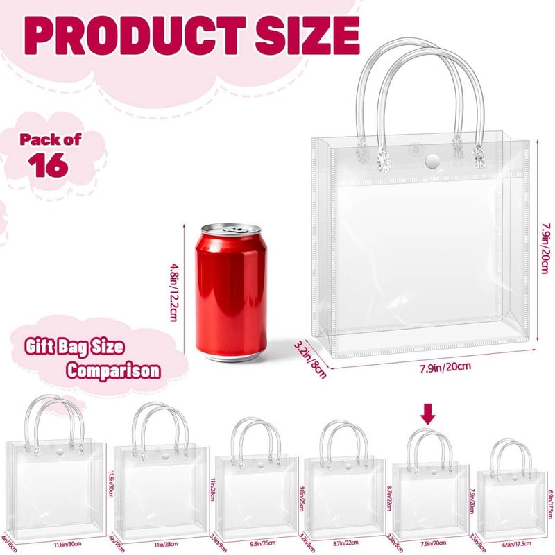 BadenBach 16 Pack Clear Gift Bags with Handles, 7.9" x 7.9" x 3.2" Small Reusable Plastic Party Favor Bags Bulk, Transparent PVC Tote Bag for Wedding, Birthday, Mother's Day, Boutique (20x20x8 cm) - Image 2