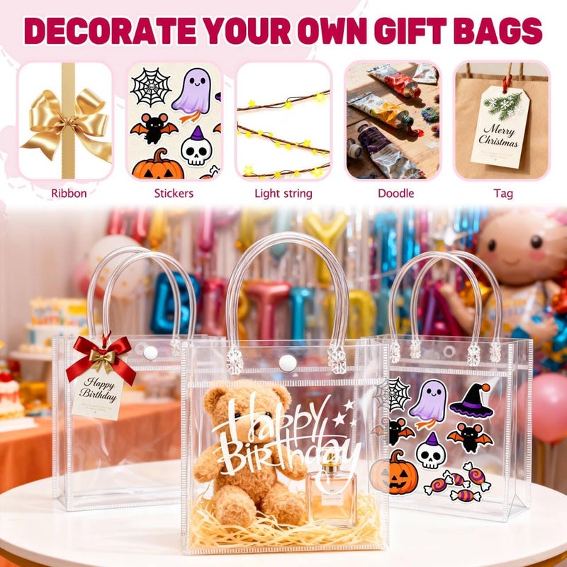 BadenBach 16 Pack Clear Gift Bags with Handles, 7.9" x 7.9" x 3.2" Small Reusable Plastic Party Favor Bags Bulk, Transparent PVC Tote Bag for Wedding, Birthday, Mother's Day, Boutique (20x20x8 cm) - Image 5