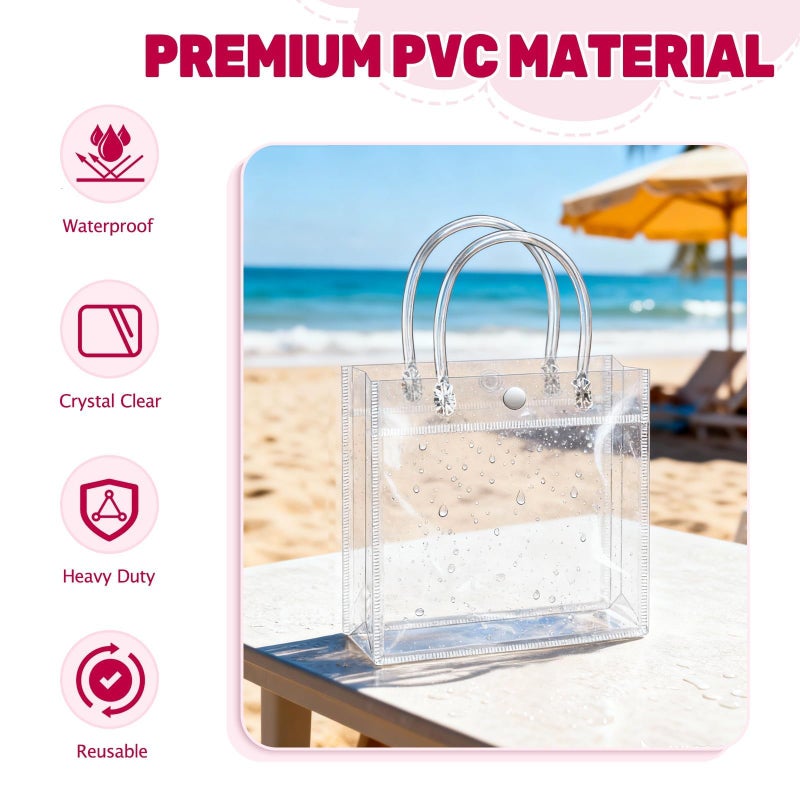BadenBach 16 Pack Clear Gift Bags with Handles, 7.9" x 7.9" x 3.2" Small Reusable Plastic Party Favor Bags Bulk, Transparent PVC Tote Bag for Wedding, Birthday, Mother's Day, Boutique (20x20x8 cm) - Image 4