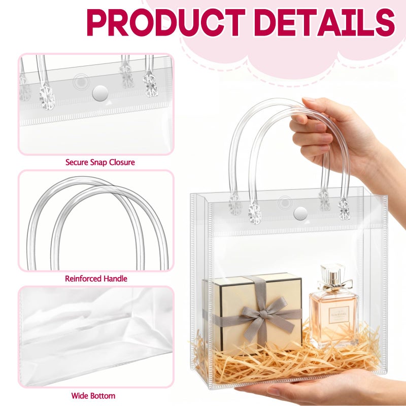 BadenBach 16 Pack Clear Gift Bags with Handles, 7.9" x 7.9" x 3.2" Small Reusable Plastic Party Favor Bags Bulk, Transparent PVC Tote Bag for Wedding, Birthday, Mother's Day, Boutique (20x20x8 cm) - Image 3