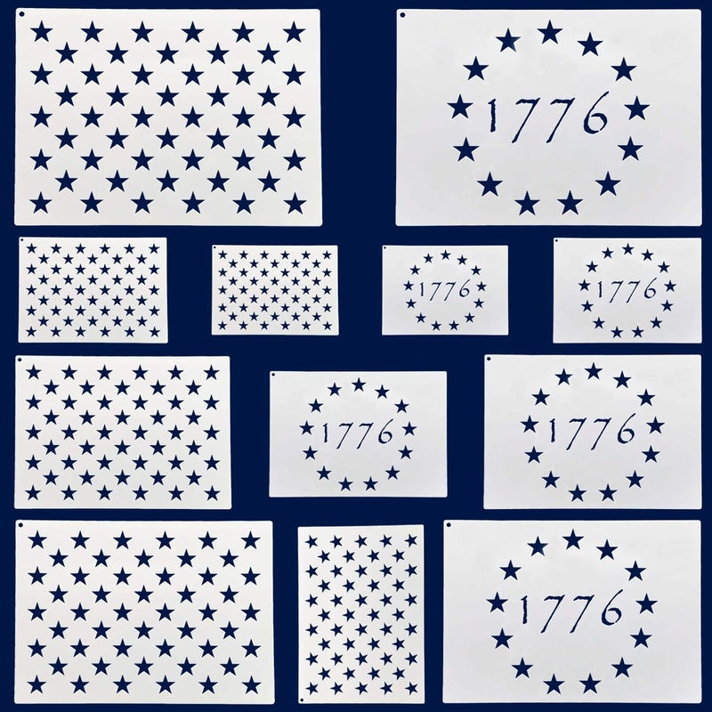 WISYOK American Flag 50 Star Stencils and 13 Stars 1776 Templates, American Flag Templates, Ideal for Painting on Wood, Fabric, Paper, Walls [6 Sizes, 2 Styles] - Image 1