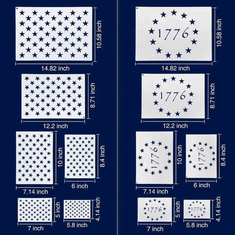 WISYOK American Flag 50 Star Stencils and 13 Stars 1776 Templates, American Flag Templates, Ideal for Painting on Wood, Fabric, Paper, Walls [6 Sizes, 2 Styles] - Image 2