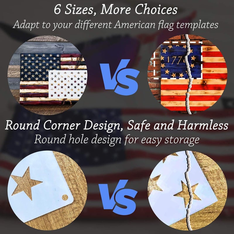 WISYOK American Flag 50 Star Stencils and 13 Stars 1776 Templates, American Flag Templates, Ideal for Painting on Wood, Fabric, Paper, Walls [6 Sizes, 2 Styles] - Image 3