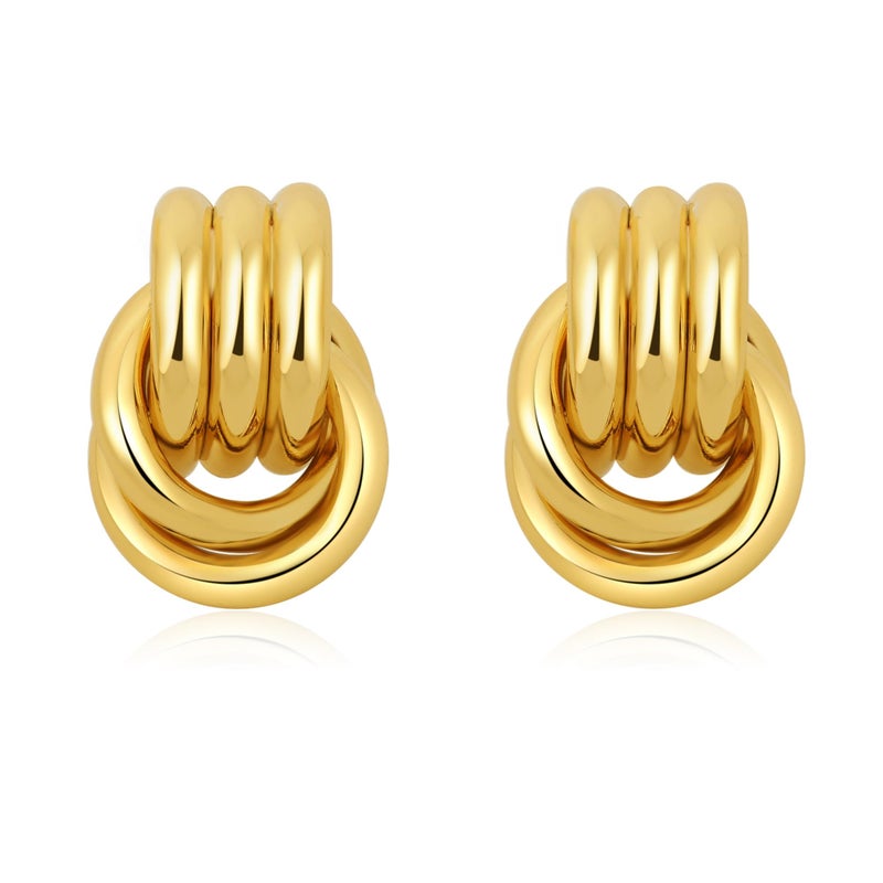 SHERLOVE Gold Plated Double Knot Earrings for Women Chunky Statement Drop Dangle Earrings Trendy Lightweight Hypoallergenic Fashion Gold Plated Jewelry - Image 1