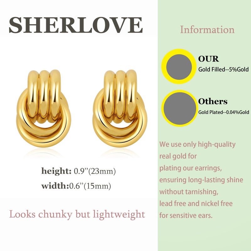 SHERLOVE Gold Plated Double Knot Earrings for Women Chunky Statement Drop Dangle Earrings Trendy Lightweight Hypoallergenic Fashion Gold Plated Jewelry - Image 4