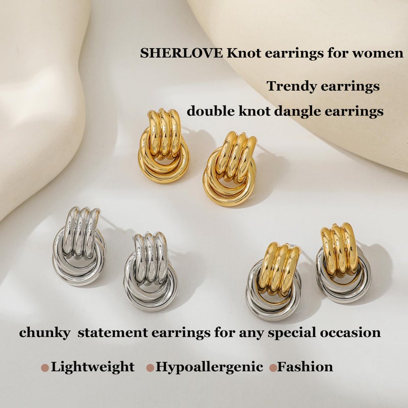 SHERLOVE Gold Plated Double Knot Earrings for Women Chunky Statement Drop Dangle Earrings Trendy Lightweight Hypoallergenic Fashion Gold Plated Jewelry - Image 5