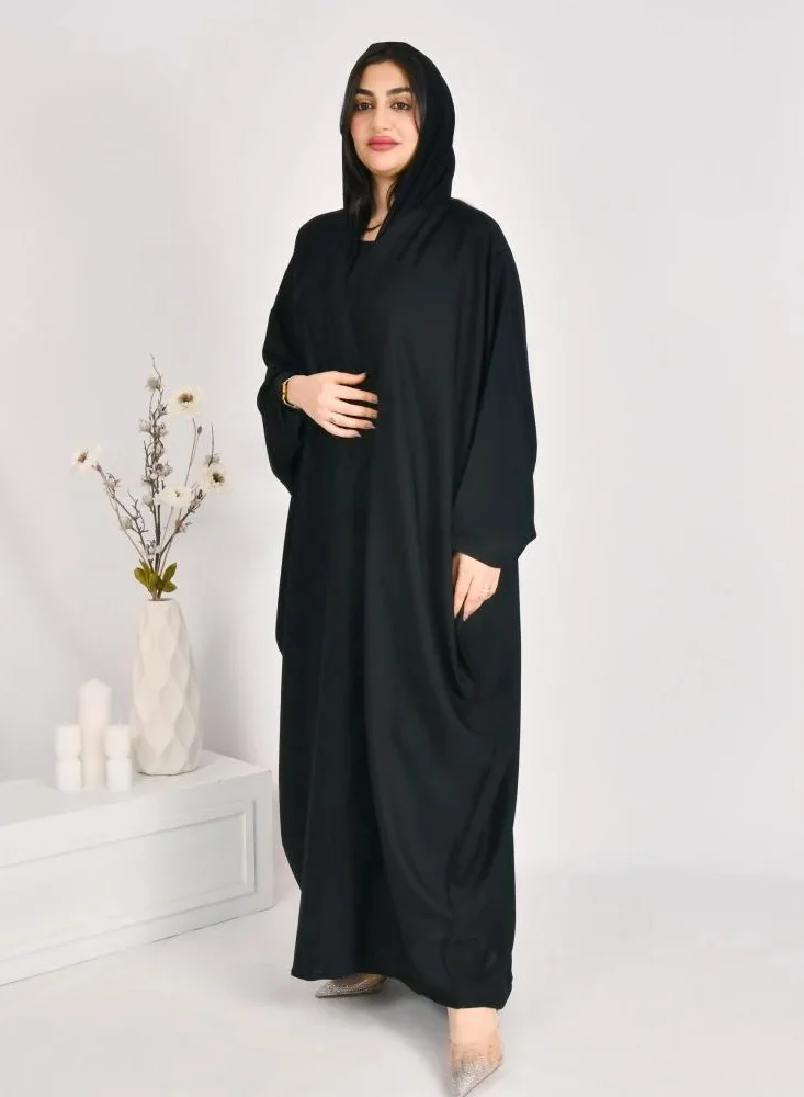 lamha abaya Black quarter-bisht abaya with summer fabric
