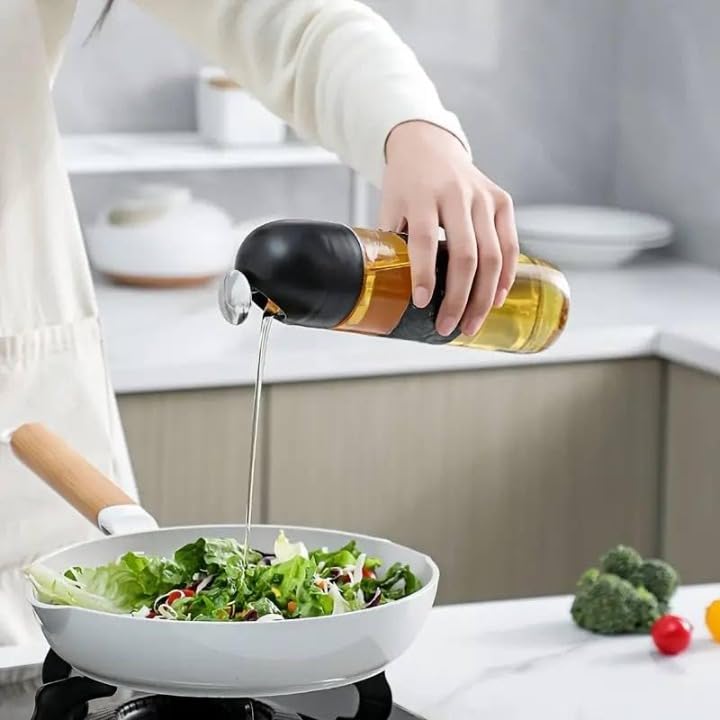 MVM Enterprise Automatic Opening Closing Oil Bottle 510 ml Oil Dispenser Bottle Glass Oil and Vinegar Dispenser Glass Bottle with Gravity Drip Free Spout Oil Dispenser Bottle Pack of 1