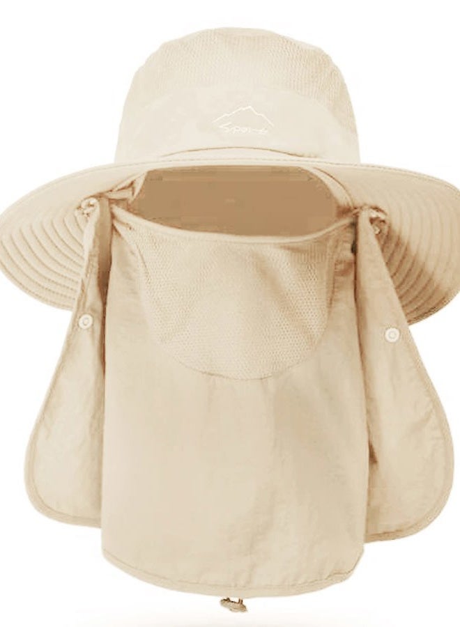 Outrip Fishing Hat for Men & Women, Outdoor UV Sun Protection Wide Brim Hat with Face Cover & Neck Flap (Beige) - Image 1