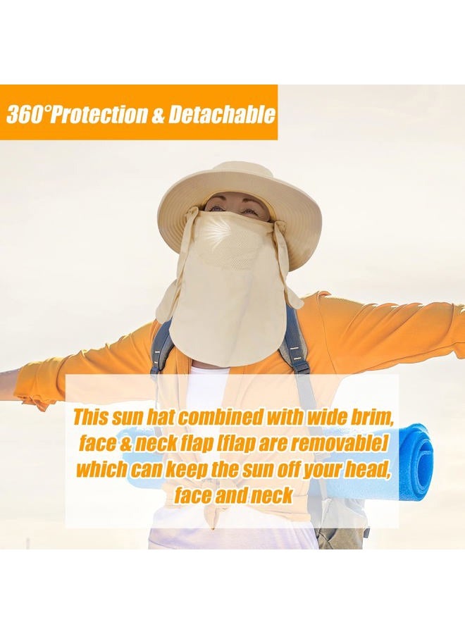 Outrip Fishing Hat for Men & Women, Outdoor UV Sun Protection Wide Brim Hat with Face Cover & Neck Flap (Beige) - Image 4