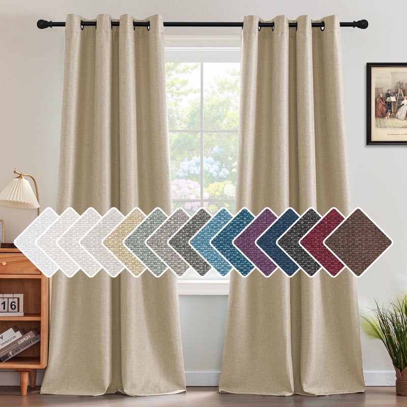 HVERSAILTEX Linen Blackout Curtain 108 Inches Long for BedroomLiving Room Thermal Insulated Grommet Linen Look Curtain Drapes Primitive Textured Burlap Effect Window Drapes 1 Panel  Heather Beige