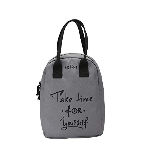 HOOM Insulated Lunch Bag for Office Men, Women and Kids, Leak Proof Water Resistant Polyester Made Lunch Tiffin Bag with Quotes (Grey Take Time for Yourself N3) - Image 1