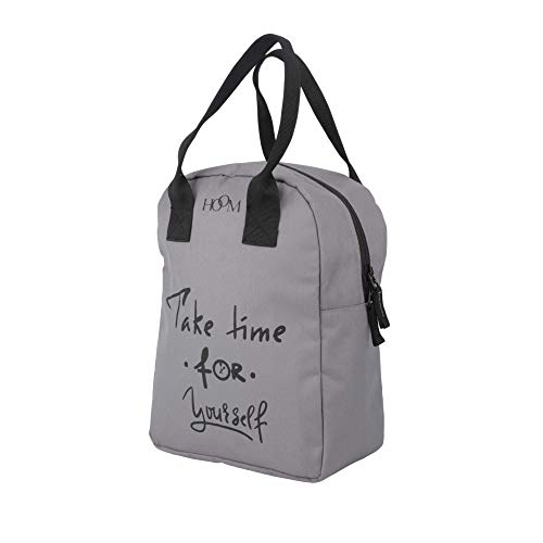 HOOM Insulated Lunch Bag for Office Men, Women and Kids, Leak Proof Water Resistant Polyester Made Lunch Tiffin Bag with Quotes (Grey Take Time for Yourself N3) - Image 2
